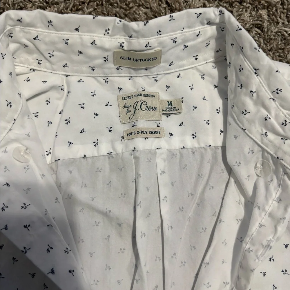J. Crew Men's White and Black Patterned Shirt
